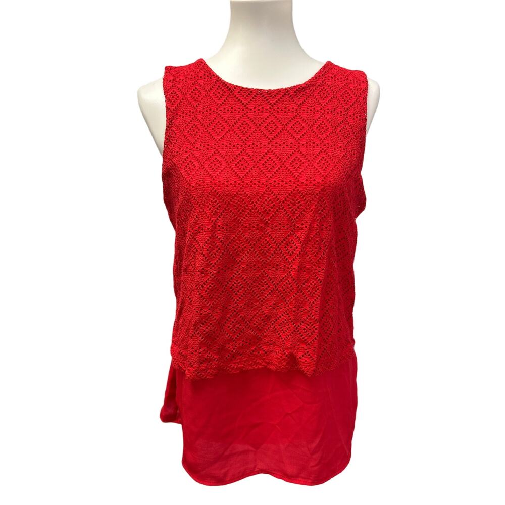 Jaclyn Smith Womens Medium Sleeveless Layered Look Lacy Overlay Red Top Blouse